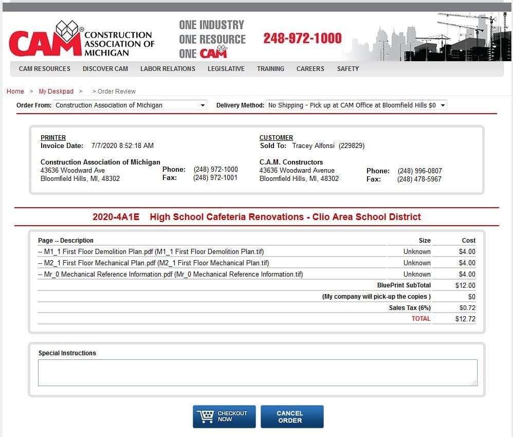 Example Document Order